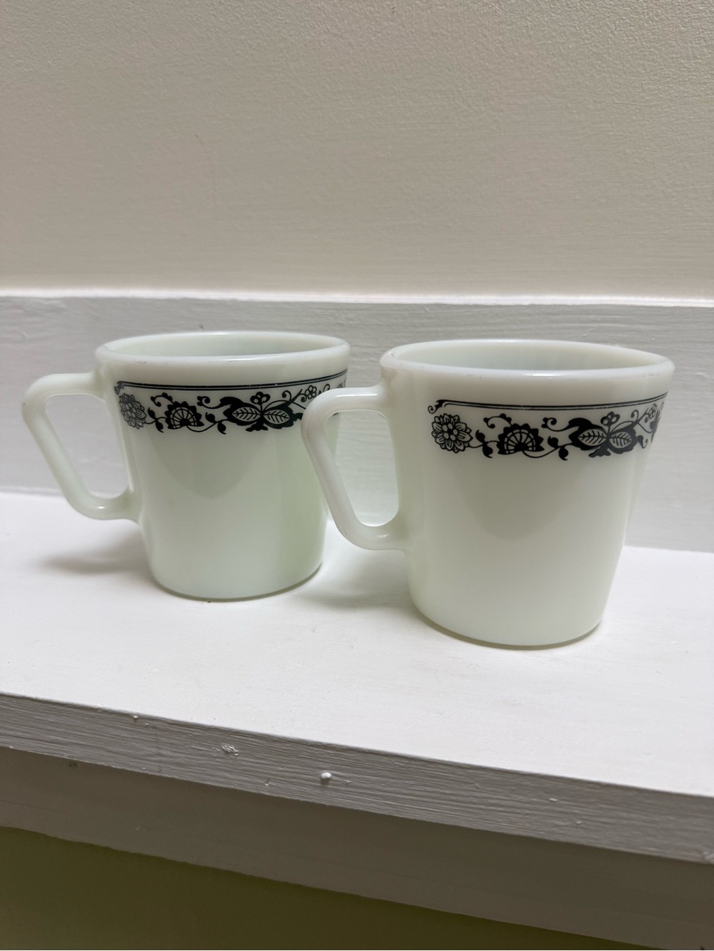 Vintage Pyrex Old Town Blue Milk Glass Mugs Set of 2 Corning USA 1410